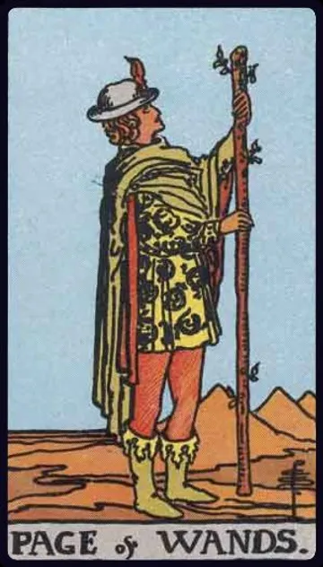 Explore the Page of Wands Tarot card. Learn how this dynamic card represents new ideas, creative sparks, enthusiastic messages, and the adventurous spirit in your readings.