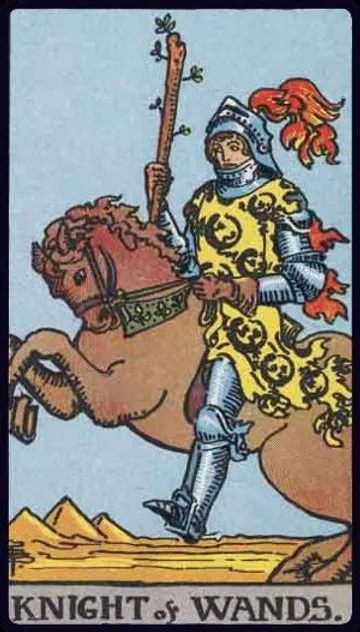Explore the Knight of Wands Tarot card. Learn how this dynamic card represents rapid action, adventurous pursuits, impulsive energy, and bold confidence in your readings.