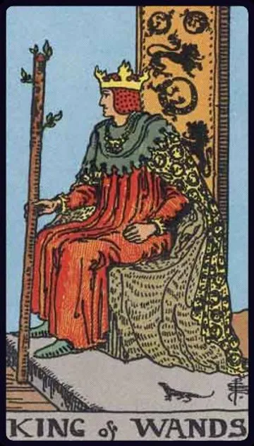 Explore the King of Wands Tarot card. Learn how this powerful card represents visionary leadership, inspiring authority, bold action, and entrepreneurial spirit in your readings.